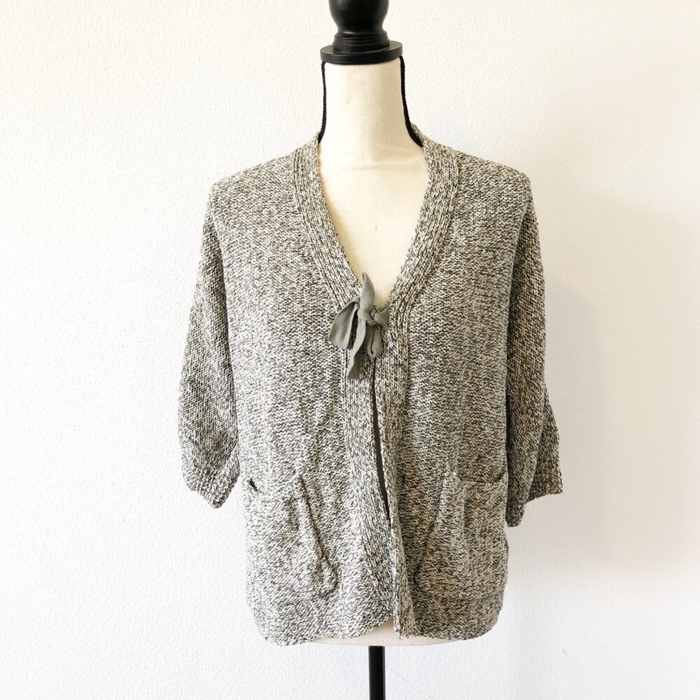 J. JILL Pure Jill Gray Green Tie Front Knit Cardigan Sweater Womens XS Petite